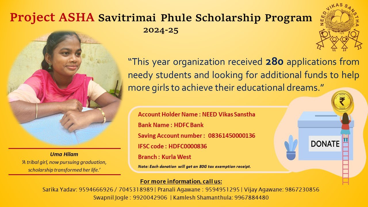 Project ASHA – Savitrimai Phule Scholarship Program 2024-25