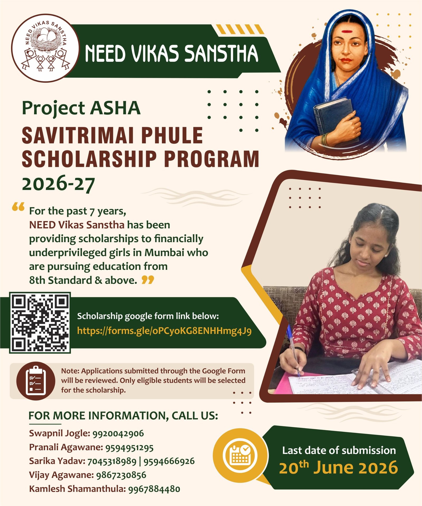 Project ASHA – Savitrimai Phule Scholarship Program 2026-27