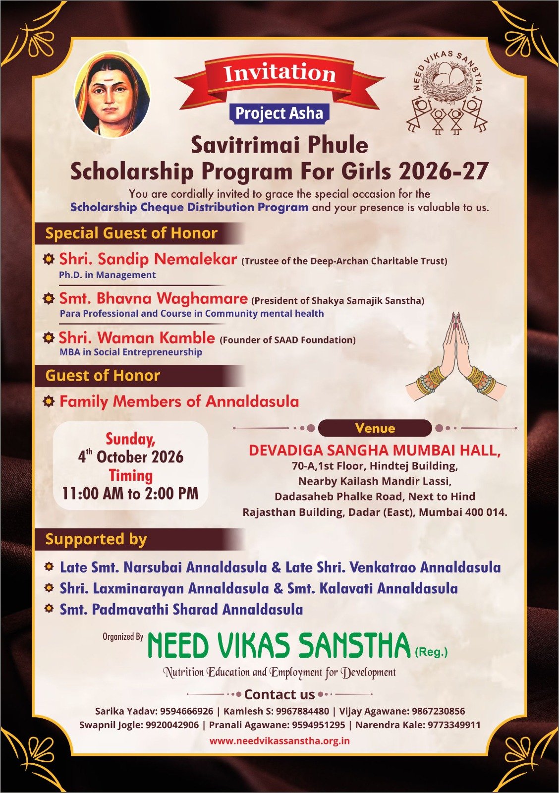 Project Asha – Savitrimai Phule Scholarship Program for Girls 2026–27